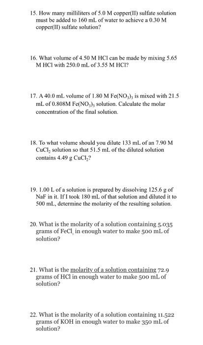 What is the molarity of a solution made by dissolving 2.5 g of nacl in enough water to make 125 ml of solution? What Is The Molarity Of A Solution That Contains 30 Grams ...