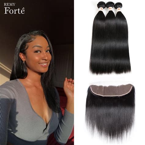 Remy Forte 30 Inch Bundles With Frontal Straight Human Hair Bundles