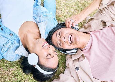Face Friends And Happy With Women And Headphones Listening To Music