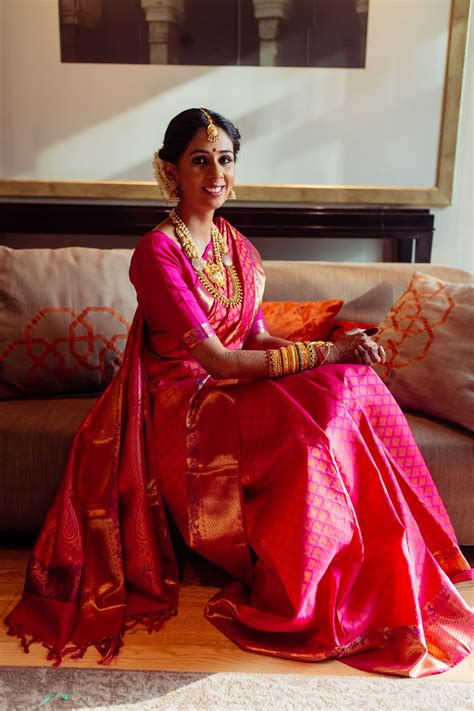 South indian wedding photo ideas. Photo of Pink kanjeevaram South Indian bridal saree