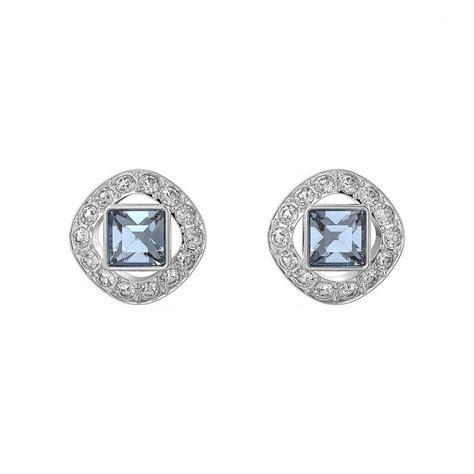 Swarovski Angelic Square Cut Blue Rhodium Plated Stud Earrings 5662143