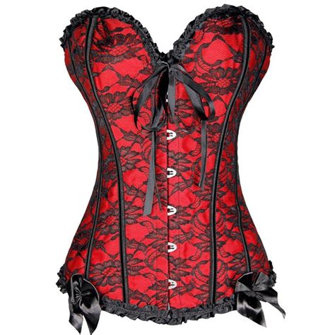 S Xxl New Fashion Sexy Bowknots Bustier Lace Up Bustier Red Lace Corset