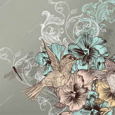 Elegant Floral Background With Flowers And Humming Birds — Stock Vector © Mashakotscur 37996341