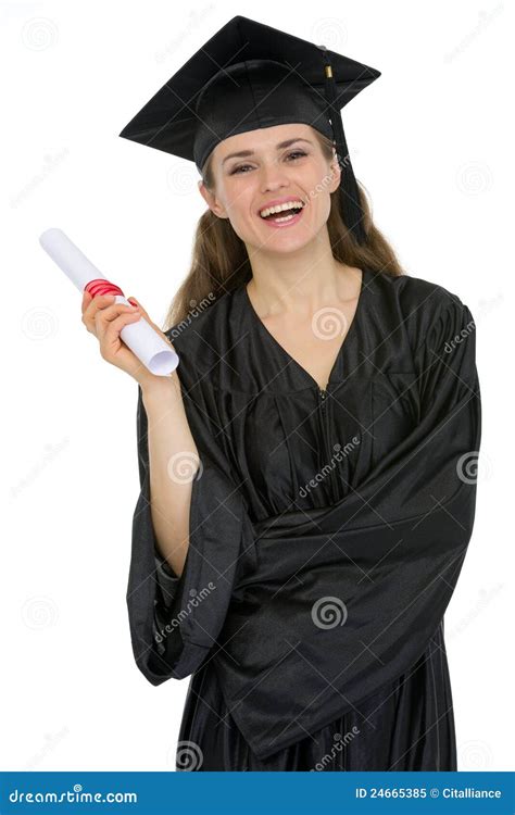 Smiling Graduation Female Student Holding Diploma Royalty Free Stock