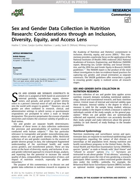 Pdf Sex And Gender Data Collection In Nutrition Research Considerations Through An Inclusion