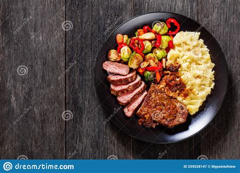 Beef Steak With Potato Mash And Roasted Vegetables Stock Image Image