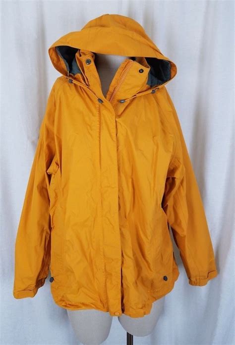 Ll Bean Goretex Stowaway Rain Jacket Shell Womens Xl Yellow Coat Hooded
