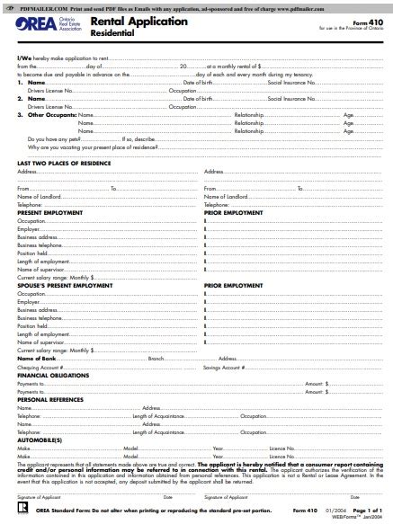 Printable Rental Application Forms Word Pdf Templatedata