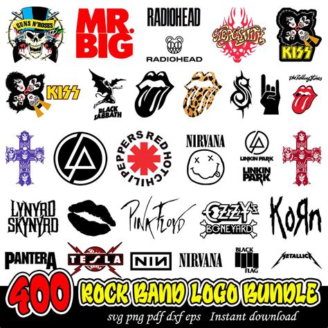 Rock Band Logo Bundle Svg 400 Rock Music Svg Png Pdf Dxf Eps Cut Files