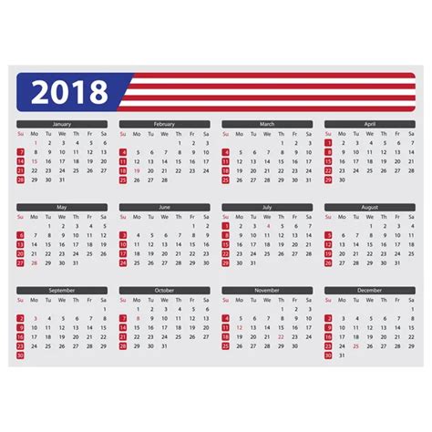 Vector Public Holidays Usa Calendar 2019 Colorful Set Week Starts