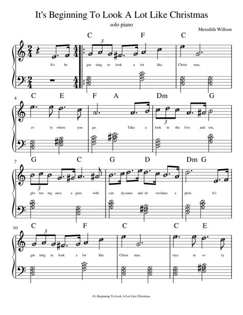 Its Beginning To Look A Lot Like Christmas Sheet Music For Piano Solo
