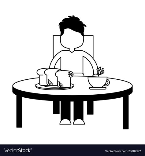 Boy Eating Breakfast In The Table Royalty Free Vector Image