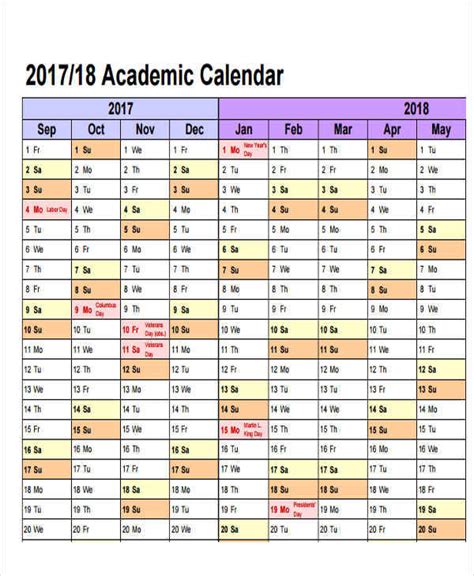 Academic Calendar Printable