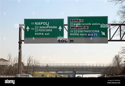 Large Highway Road Sign With Directions To Reach The Italian Cities Of