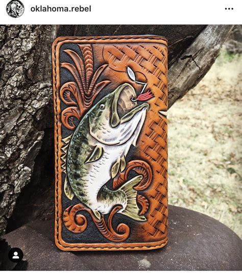 Tooled Leather Bass Fish Tooled Leather Wallet Leather Wallet