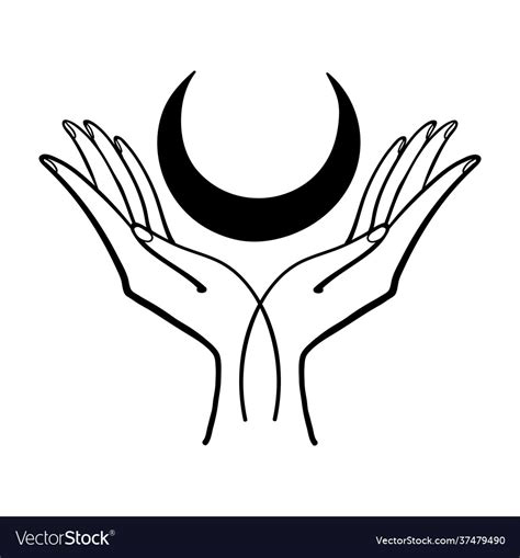 Two Hands Holding A Crescent Moon Hand Drawing Vector Image