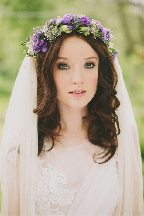 23 the most amazing floral crown veil ideas weddingtopia loose wedding hair flower crown