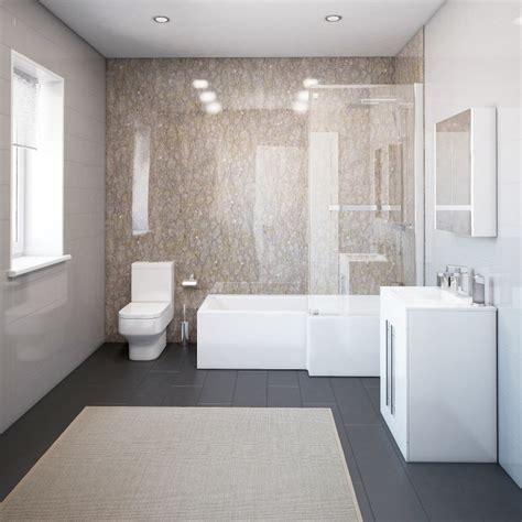 Thorpe Complete Modern White Bathroom Suite With Right Hand L Shaped