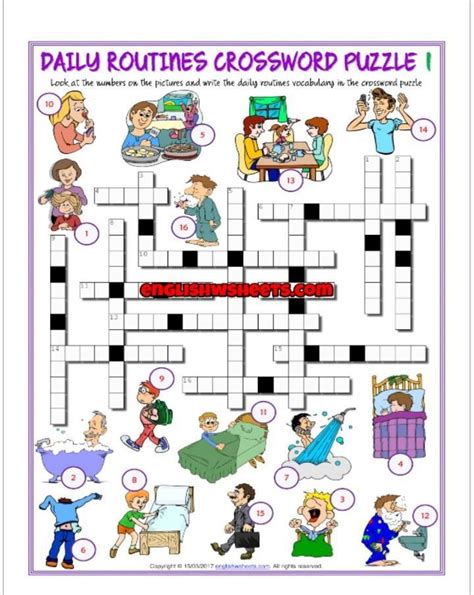 Daily Routines Crossword Puzzlelook At The Numbers On The Pictures And