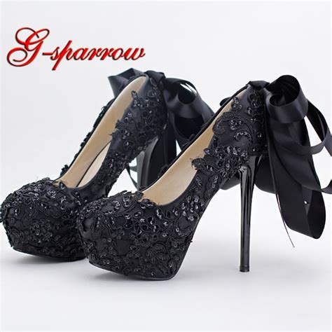 Sexy Black Lace Formal Dress Shoes Bride Party Prom High Heels Platform