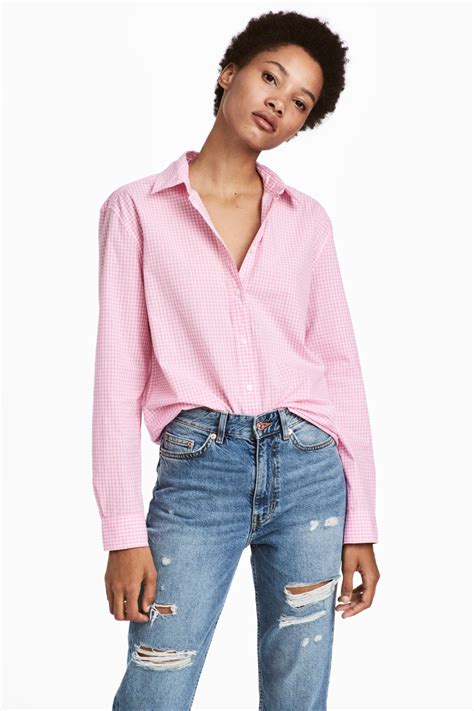 Light Pinkwhite Checked Shirt In Woven Stretch Cotton Fabric