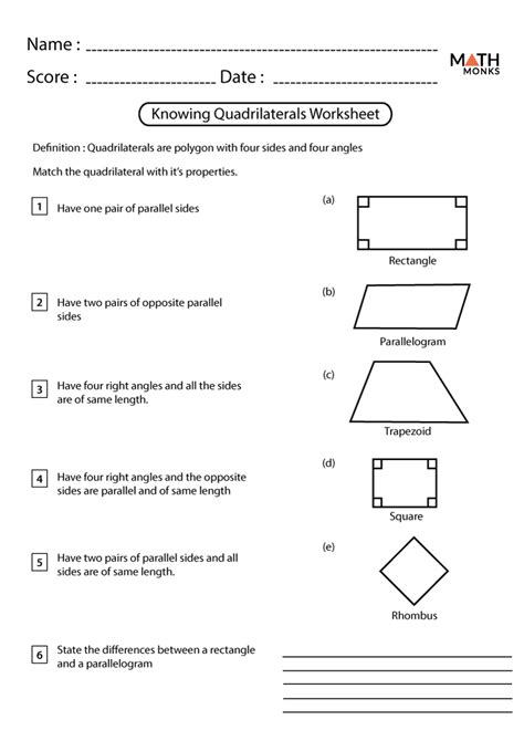 Quadrilaterals Worksheets | Math Monks