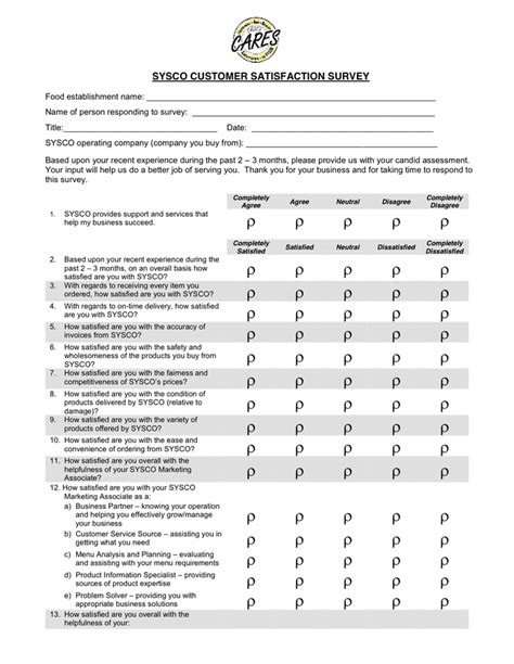 Sysco Customer Satisfaction Survey Form In Word And Pdf Formats