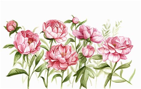 Watercolor Pink Peonies Mural Peony Floral Wallpaper Etsy Peony