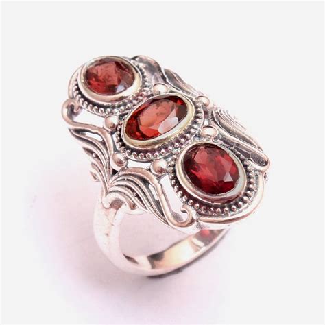 Faceted Red Garnet Oval Gemstone Bali Style Ring Etsy Sterling