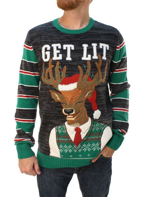ugly christmas sweater ugly christmas sweater men s get lit party reindeer sweatshirt s