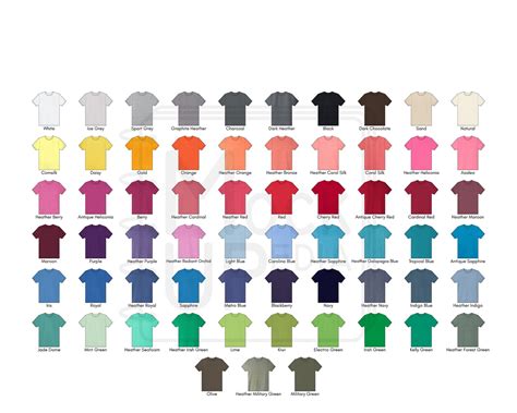 Gildan Adult T Shirt Color Chart Gildan Etsy