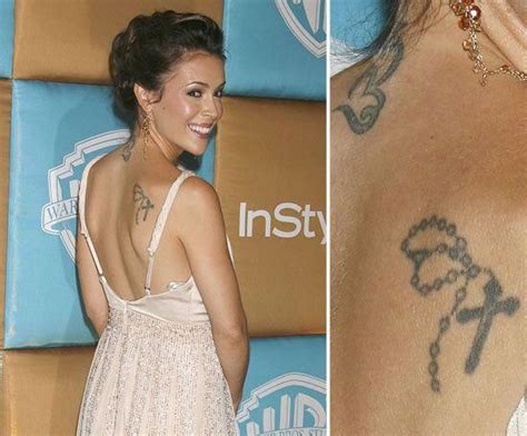 Alyssa Milano Has Two Tattoos On Her Back A Rosary Cross And A