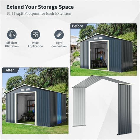 Costway Gt3732gr A Outdoor Storage Shed Extension Kit For 91 Ft Shed
