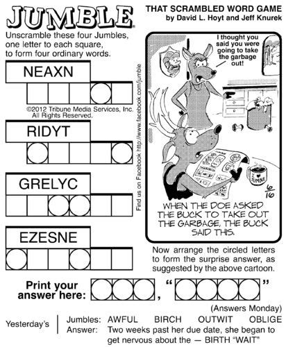 Printable Jumble Puzzle For Today
