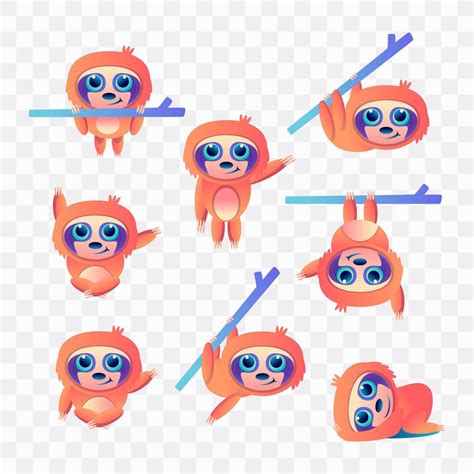 Cartoon Sloth With Different Poses And Expressions 688566 Vector Art