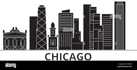 Chicago Architecture Vector City Skyline Travel Cityscape With