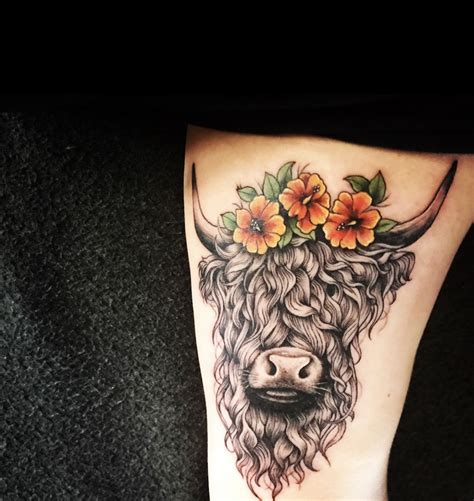 Highland Cow Tattoo Flower Crown 🐮🌸 Bull Tattoos Cow Tattoo