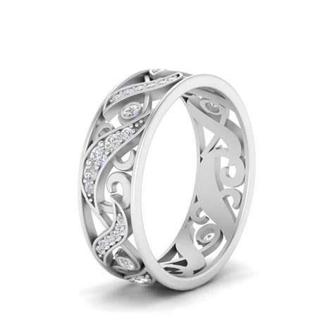 Filigree Diamond Wedding Band For Women In 14k White Gold Fascinating