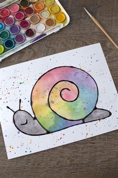 Black Glue And Watercolor Snail Art