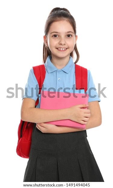 Cute Little Girl School Uniform Backpack Stock Photo 1491494045