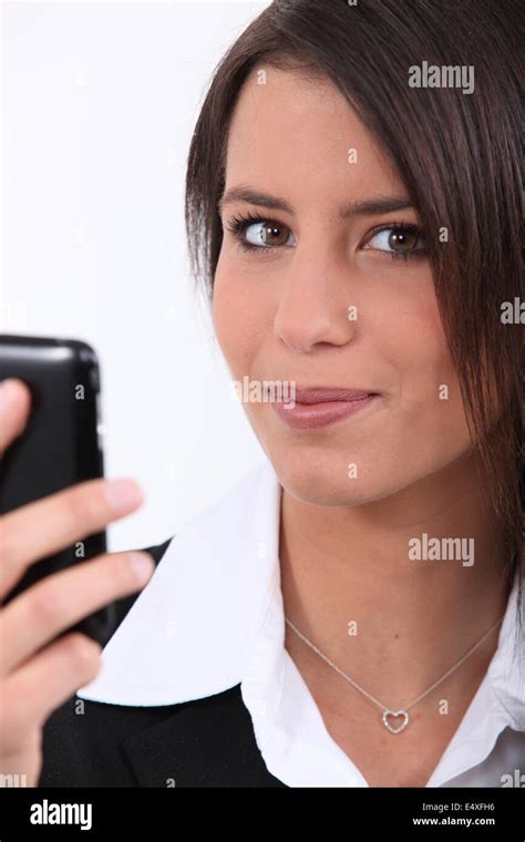 Woman Reading Text Message Stock Photo Alamy