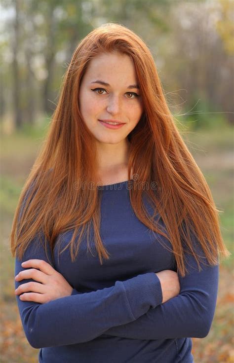 Red Haired Girl Portrait Smiling Stock Image Image Of Gloss Color 27150645