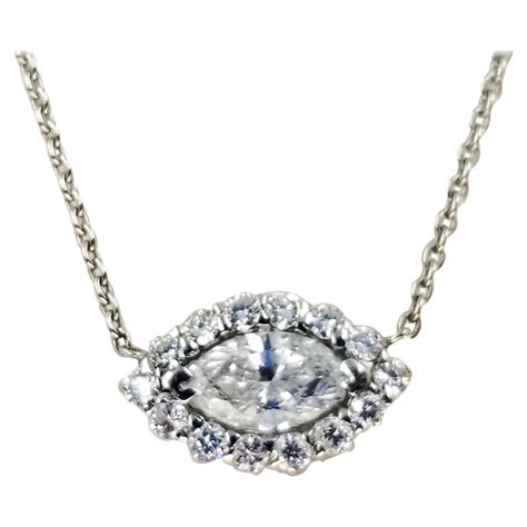 Marquise Shaped Diamond In Halo Necklace At 1stdibs
