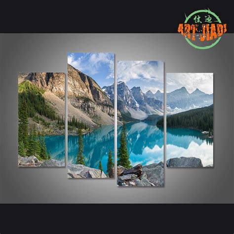 4 Piecessets Canvas Art Rocky Mountains With Lake In Canada Canvas