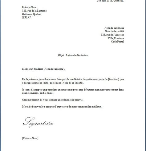 Exemple De Lettre De Demission Sans Preavis