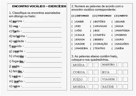 Hiato Ditongo E Tritongo Atividades