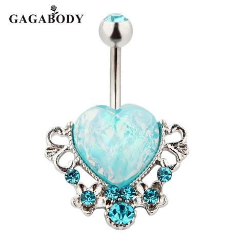 2017 Gaga Wholesale 316l Surgical Steel Blue Rhinestone Heart Belly Button Rings Navel Rings