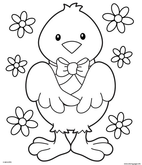 These flowers coloring pages printables will give your child a feeling of spring all year round. Chick With A Ribbon And Pretty Flowers Coloring Pages ...