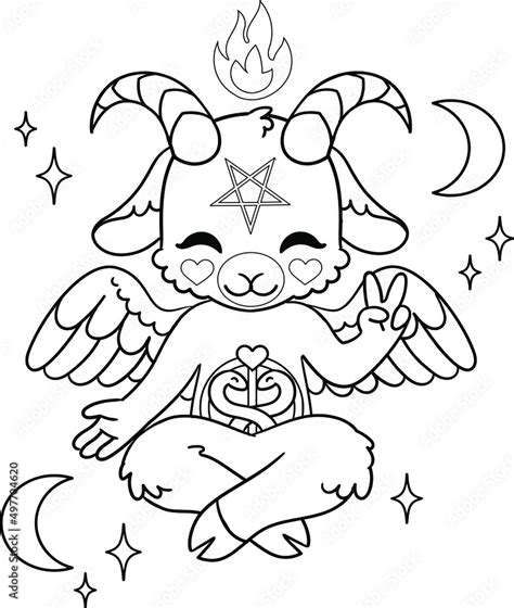 Cute Baphomet With Pentagram And Crescent Goat As Satanism Symbol