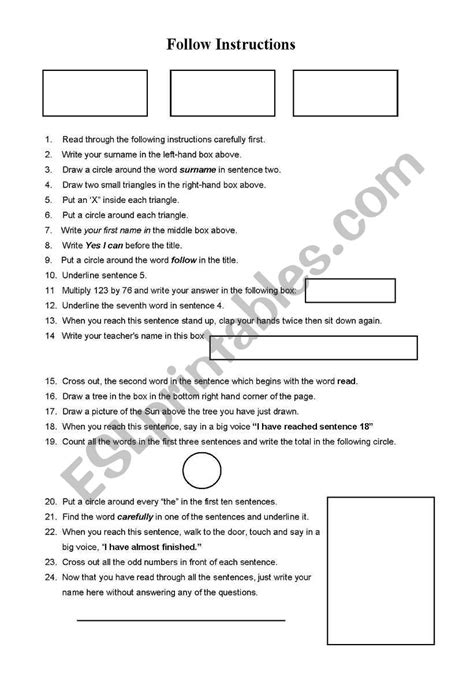Follow Instructions Esl Worksheet By Sarus